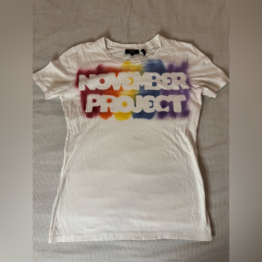 Theory White Tee Euc size large with pride Colorful Graphic November project.